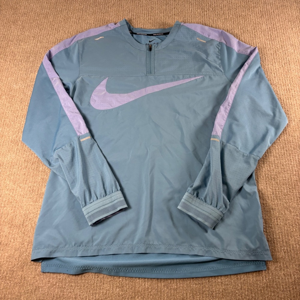 Nike Running Blue Dri-Fit Wild Run Performance 1/4 Zip Men's Size Large